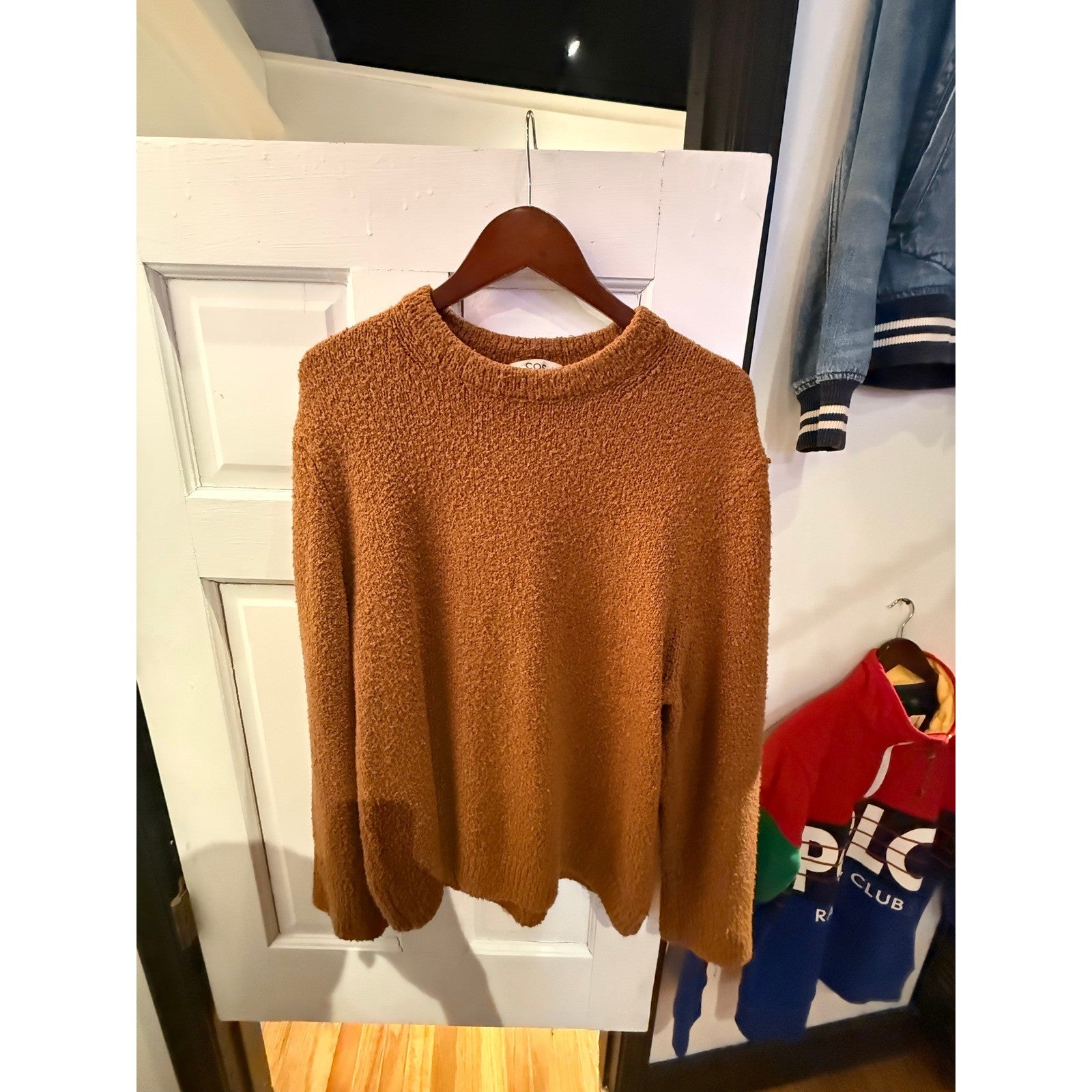 COS Burnt Orange Boucle Knit Crew Neck Sweater Textured Rust Pullover Mens M