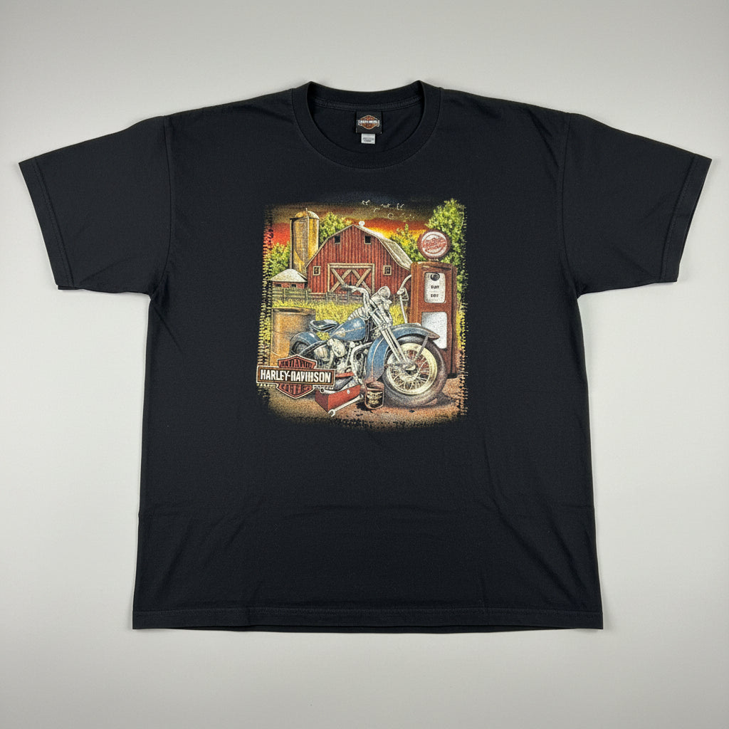 Harley Davidson Cycles Graphic T Shirt Men's 2XL Black Farm Motorcycle Gas Pump