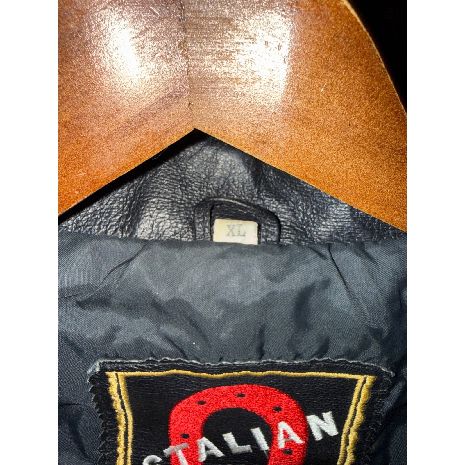 Vintage Italian Black Red Leather Bomber Jacket Racing Moto Style Full Zip Large  broken zipper