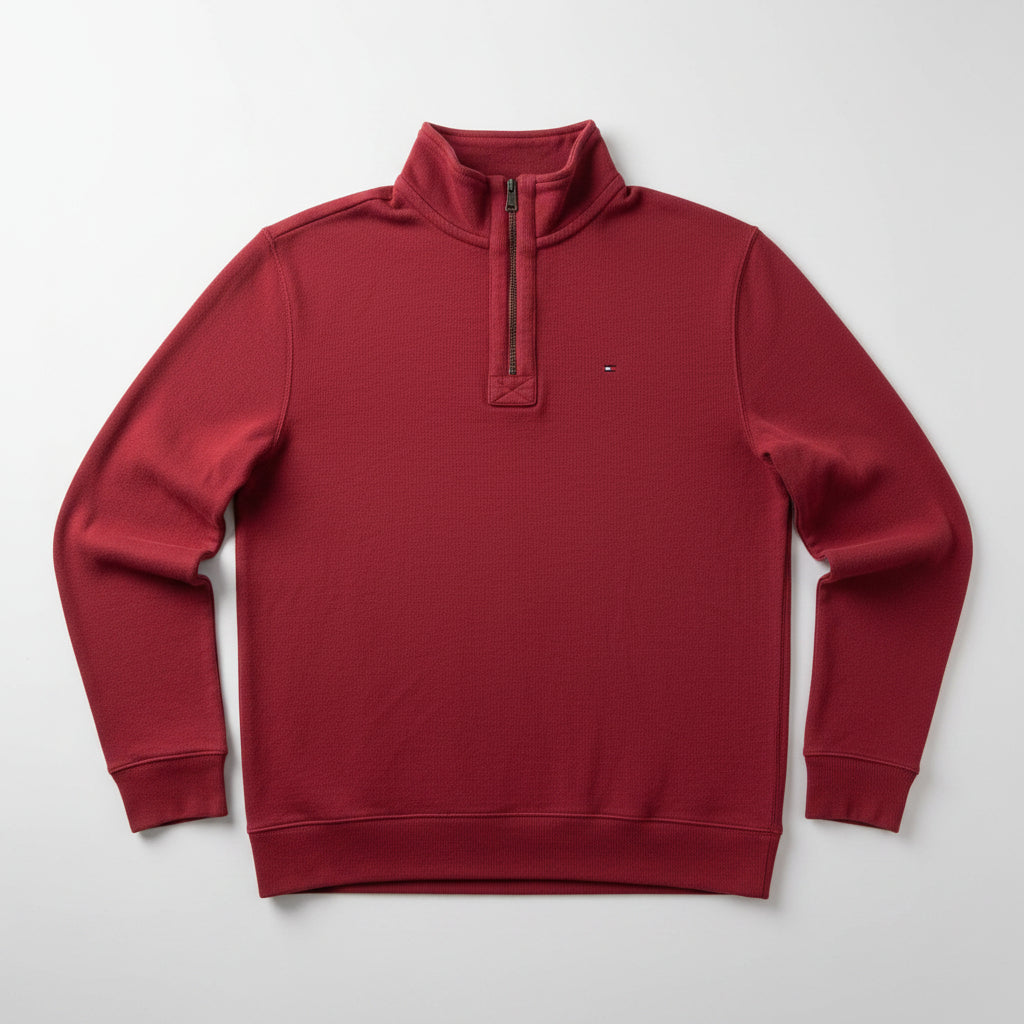 Tommy Hilfiger Men's Red Quarter Zip Pullover Sweater Size Medium