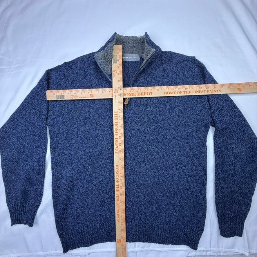 Oscar de la Renta Blue Speckled Quarter Zip Sweater Men's Size L Wool Blend