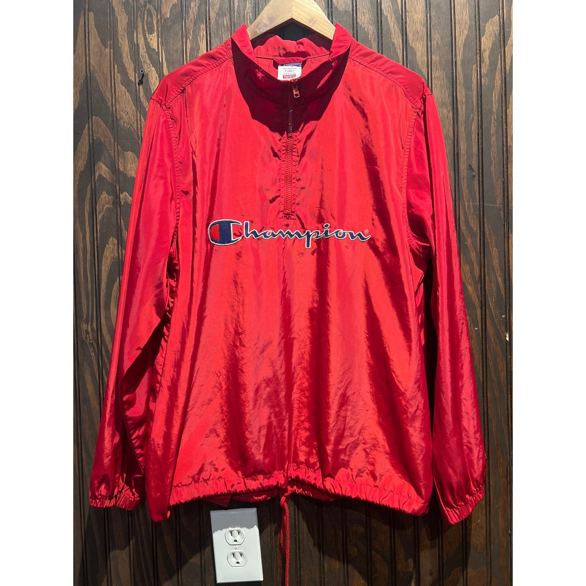 Supreme Champion Half Zip Windbreaker Red Nylon Pullover Jacket Mens L 24x30