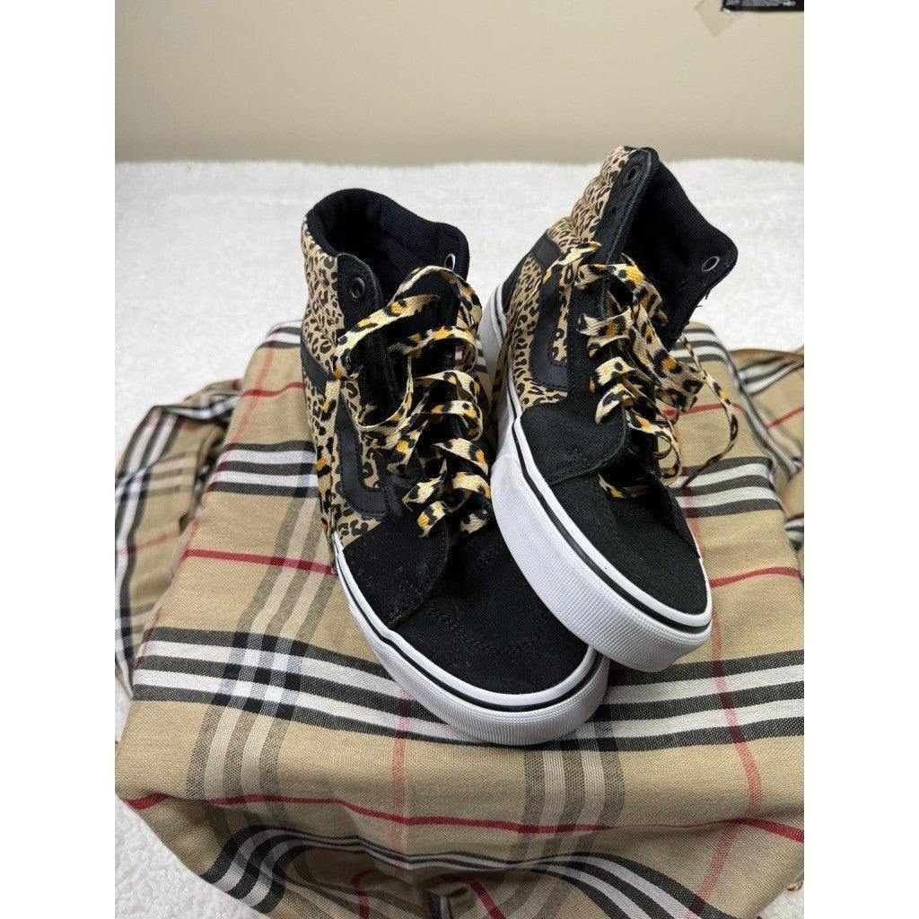 Vans Sk8 Hi Leopard Print High Top Sneakers Black Suede Womens Size 7
