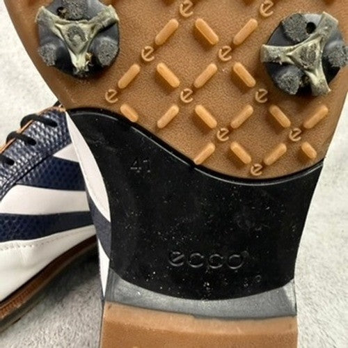 ECCO Men's Golf Shoes White Navy Leather Spikes Size 41 HYDROMAX