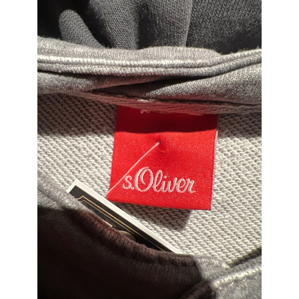 s.Oliver Mens Grey Distressed Graphic Henley Hoodie Pullover Sweatshirt L/XL