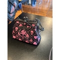 Ed Hardy Pink Black Skull Heart Rhinestone Kiss Lock Mini Crossbody Chain Bag