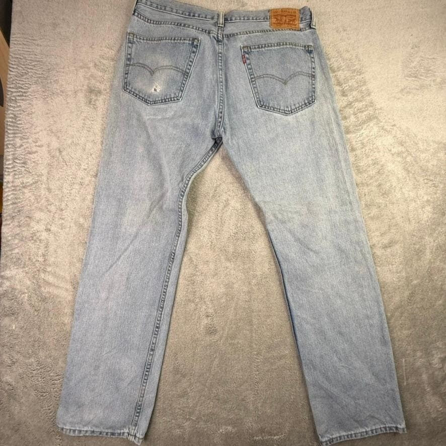 Levis 505 Regular Fit Straight Leg Light Wash Blue Denim Jeans Mens 36x32