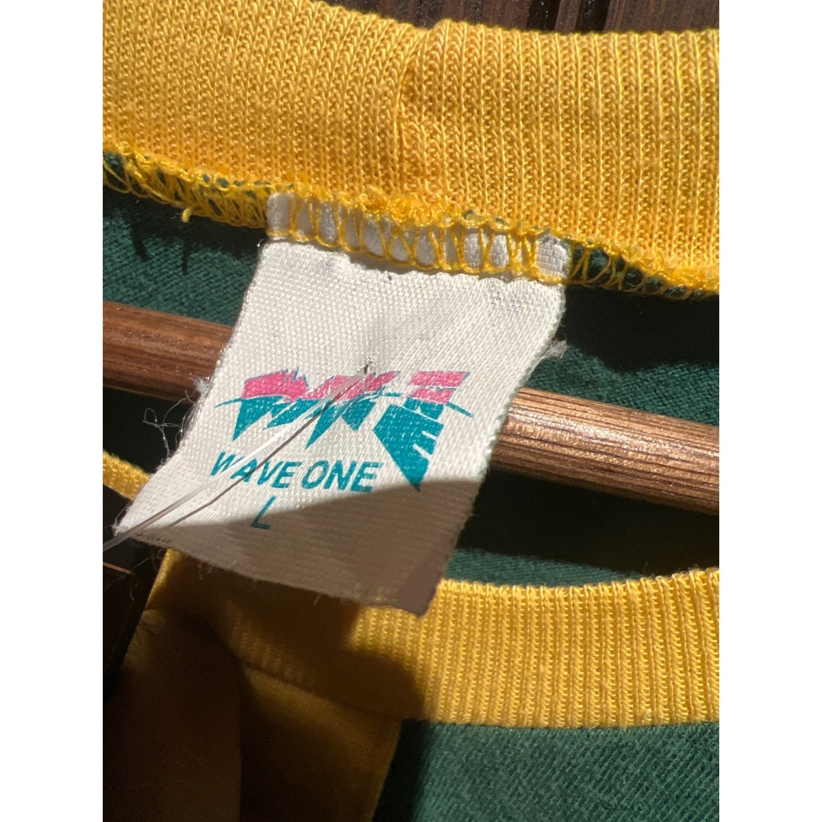Vintage My Favourite Clothes Green Ringer Henley T-Shirt Yellow Trim Crest XL