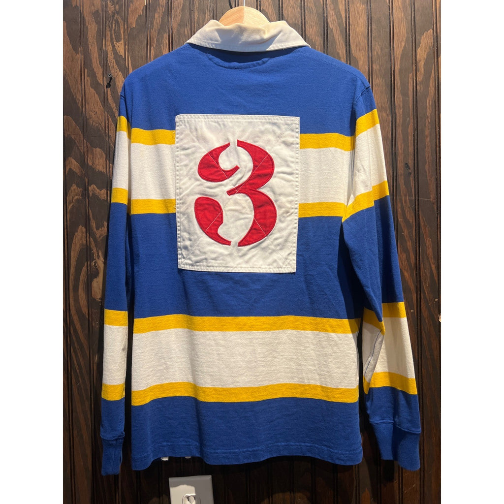 Polo Ralph Lauren Striped Rugby Shirt Blue White Yellow Crest Mens Large