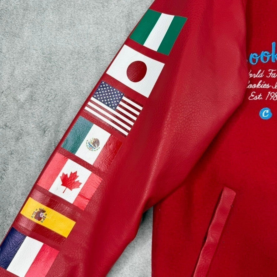 Cookies Varsity Jacket Red Leather Patches World Famous Est 1993 Mens Large