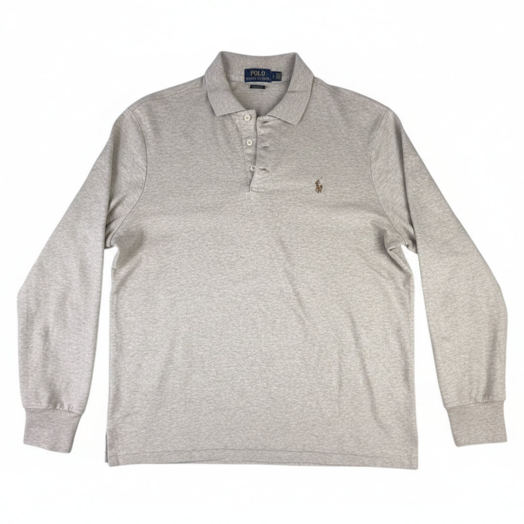 Polo Ralph Lauren Mens Long Sleeve Polo Shirt Tan Heather Classic Fit Large
