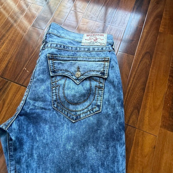 True Religion Section Straight Blue Acid Wash Denim Jeans Mens size 40