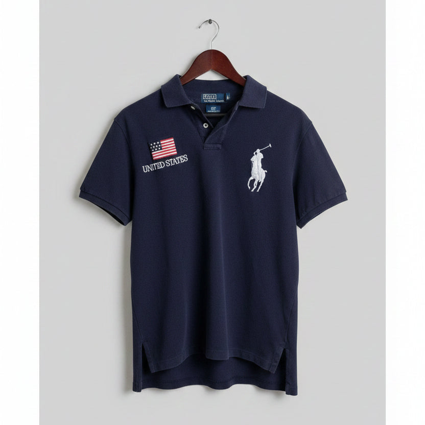 Polo Ralph Lauren Navy Blue Big Pony United States USA Flag Polo Shirt Mens XXL