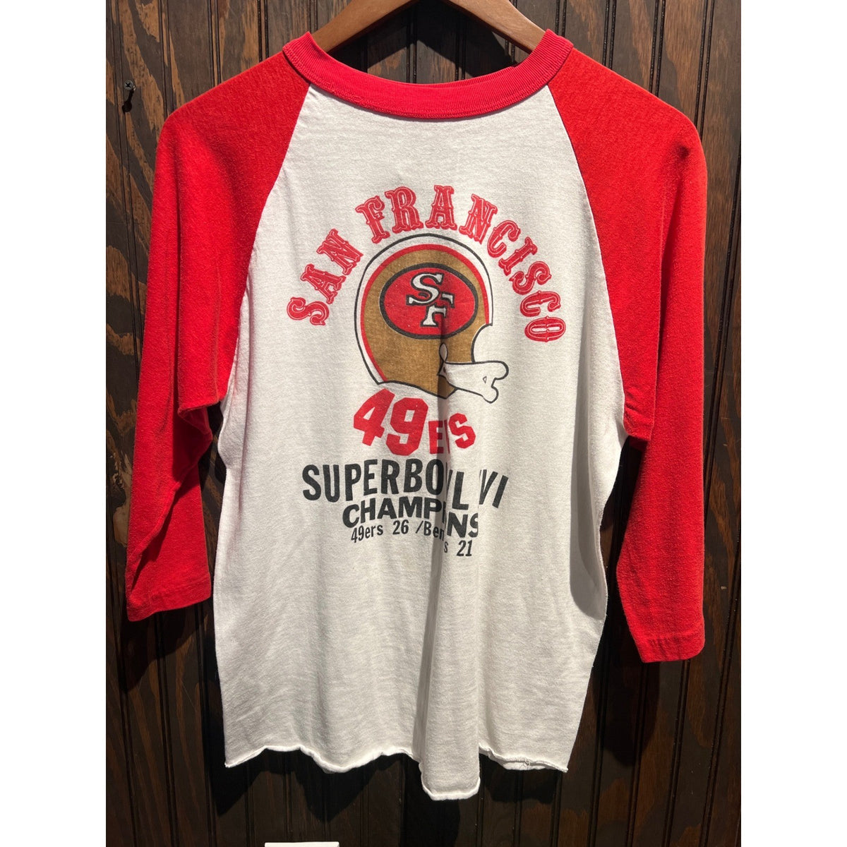 Vintage San Francisco 49ers Super Bowl XVI Champions Raglan Shirt Red W 21x25