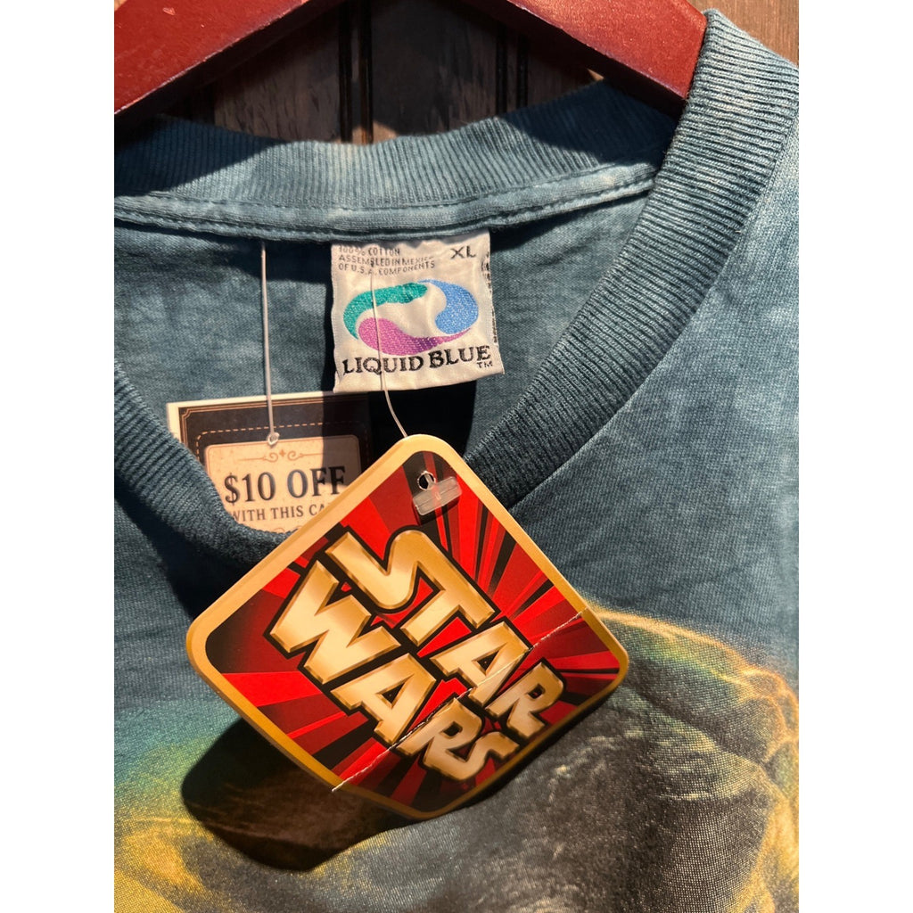 Vintage Star Wars Yoda Graphic Tee Fruit of the Loom Blue Tie Dye XL