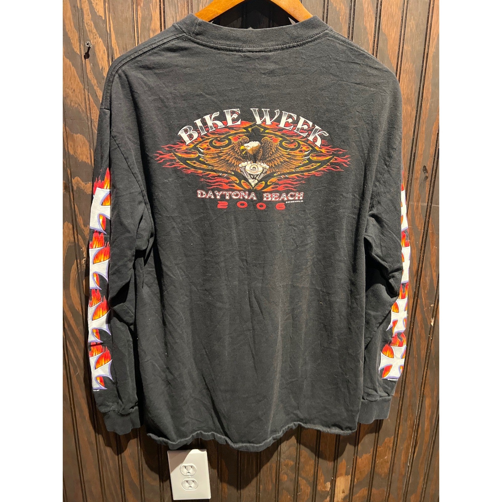 Vintage West Coast Choppers Long Sleeve Flame Graphic Shirt Black Mens XL 22x28