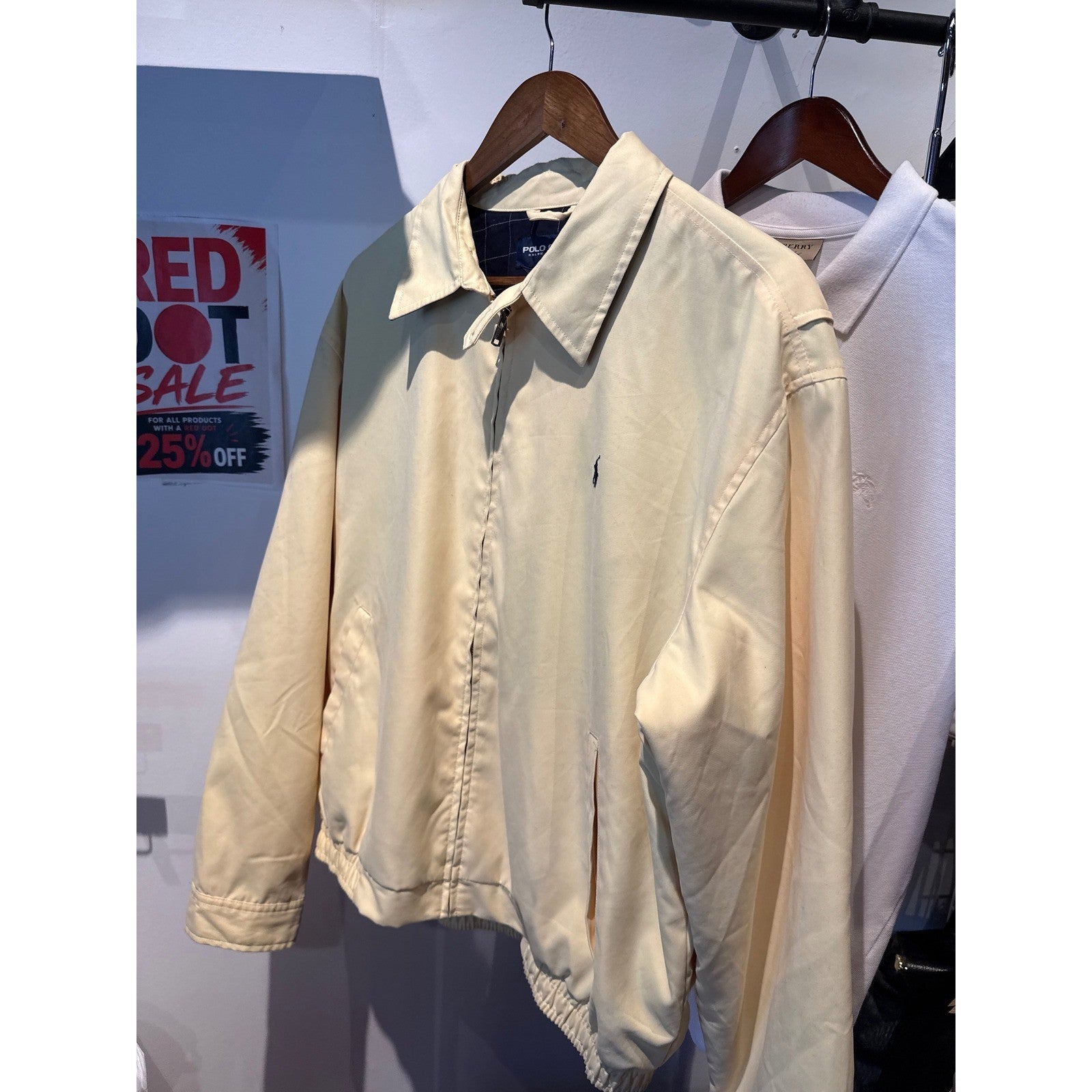 Polo Golf Ralph Lauren Harrington Jacket Cream Beige Navy Pony Mens XL 26x27