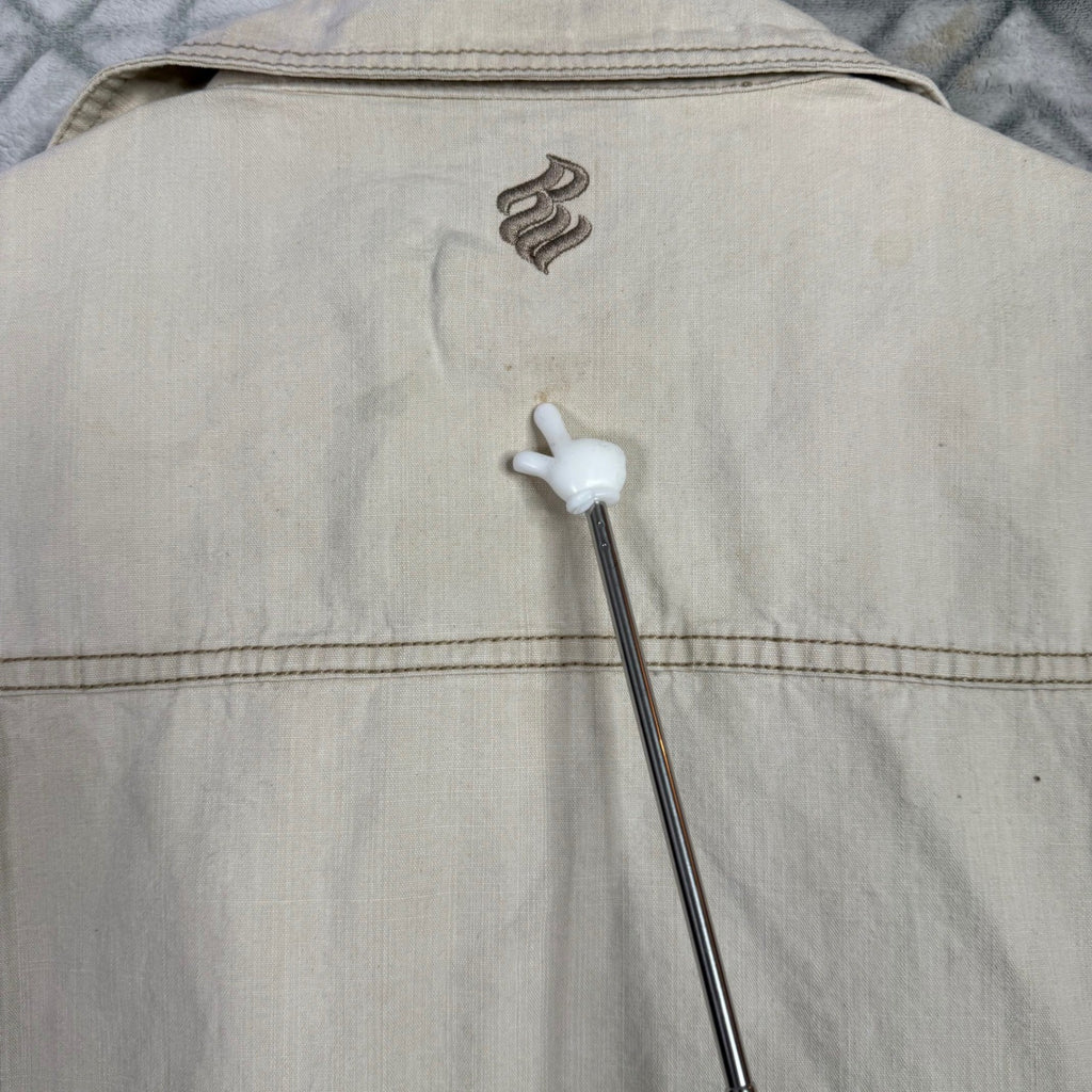 Rocawear Men's Tan Short Sleeve Zip Up Workwear Shirt Casual Tan Size XL