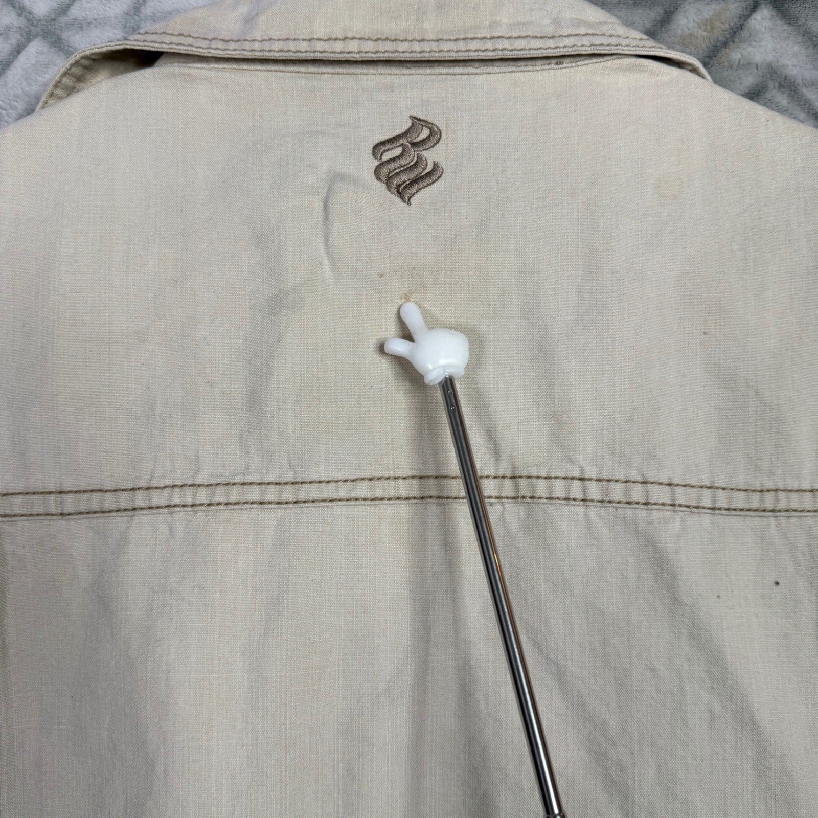 Rocawear Men's Tan Short Sleeve Zip Up Workwear Shirt Casual Tan Size XL