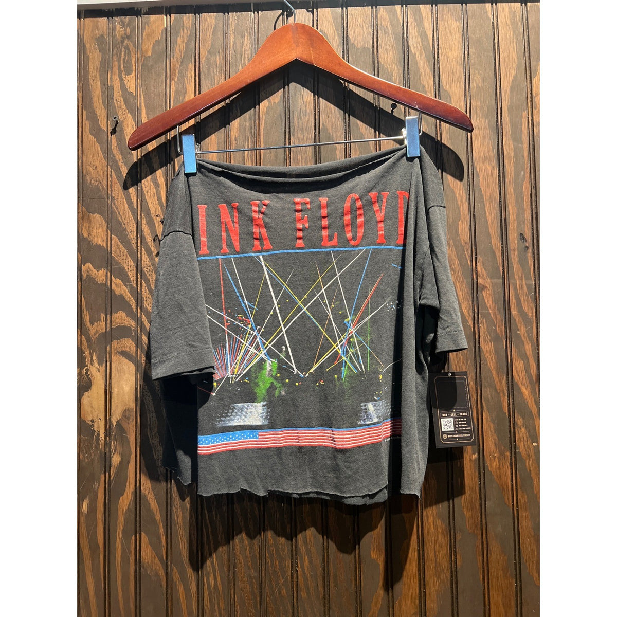 Pink Floyd Off The Shoulder Graphic Crop Top Charcoal Grey Rock Band Tee