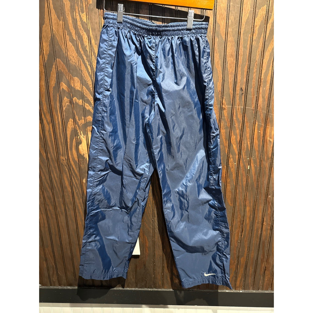 Nike Swoosh Navy Blue Nylon Track Pants Windbreaker Joggers Mens Small 12.5x29