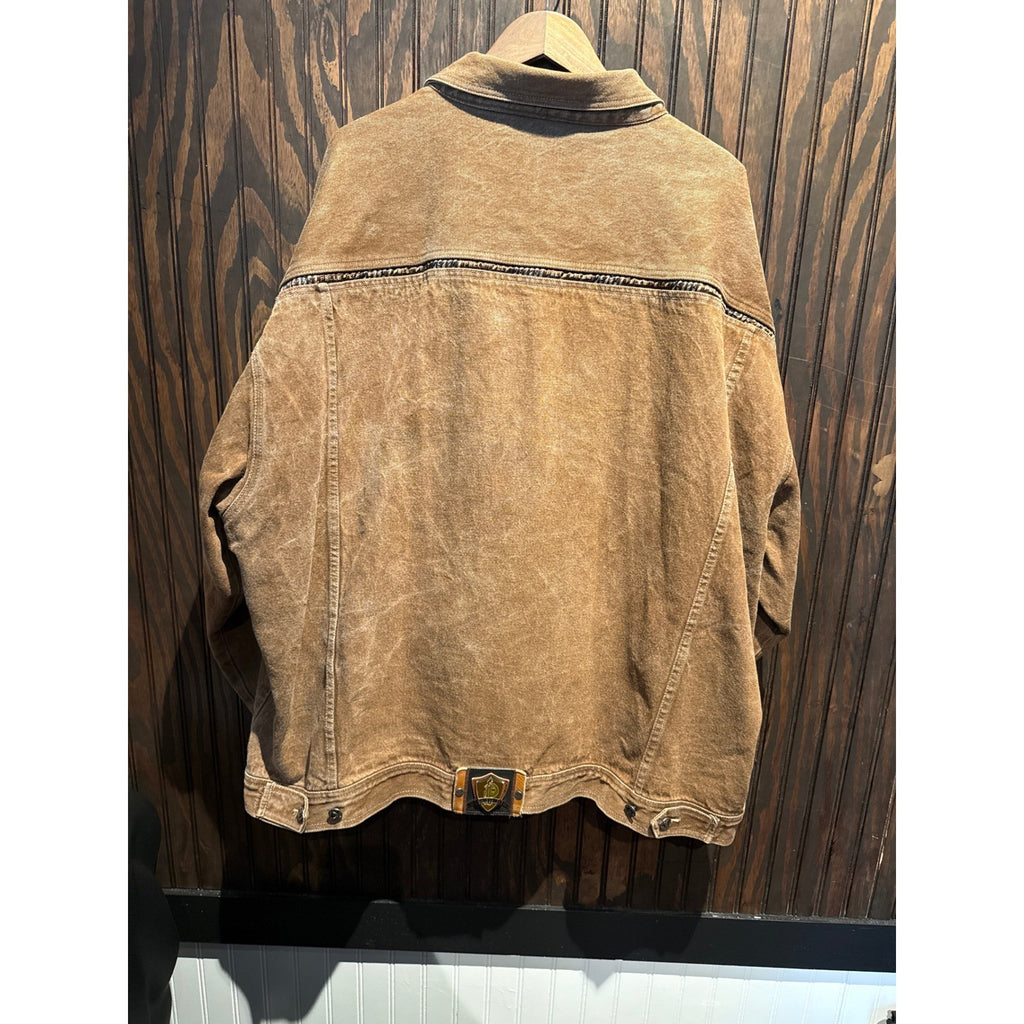 Pelle Pelle Marc Buchanan Vintage Brown Denim Jacket Braided Leather Trim XL-3XL
