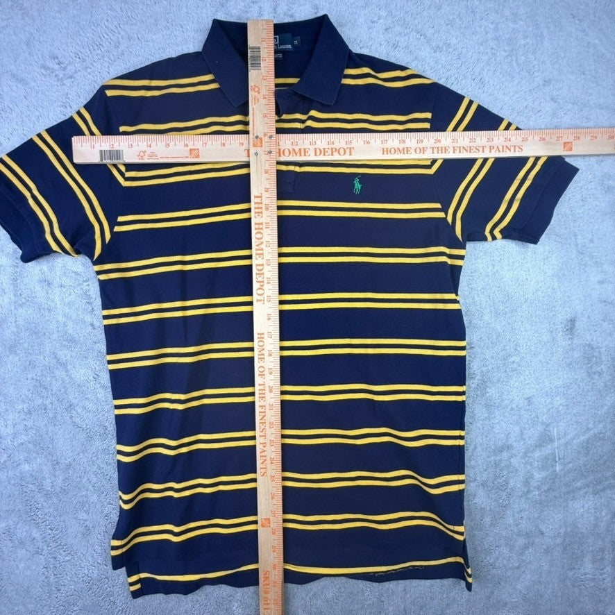 Polo Ralph Lauren Men's Navy Yellow Striped Short Sleeve Polo Shirt Size Medium