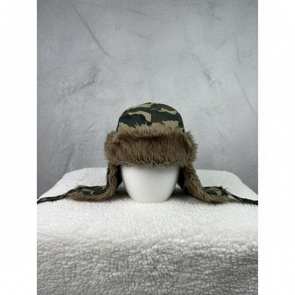 Camo Trapper Hat Ushanka Faux Fur Trim Ear Flaps Winter Warm