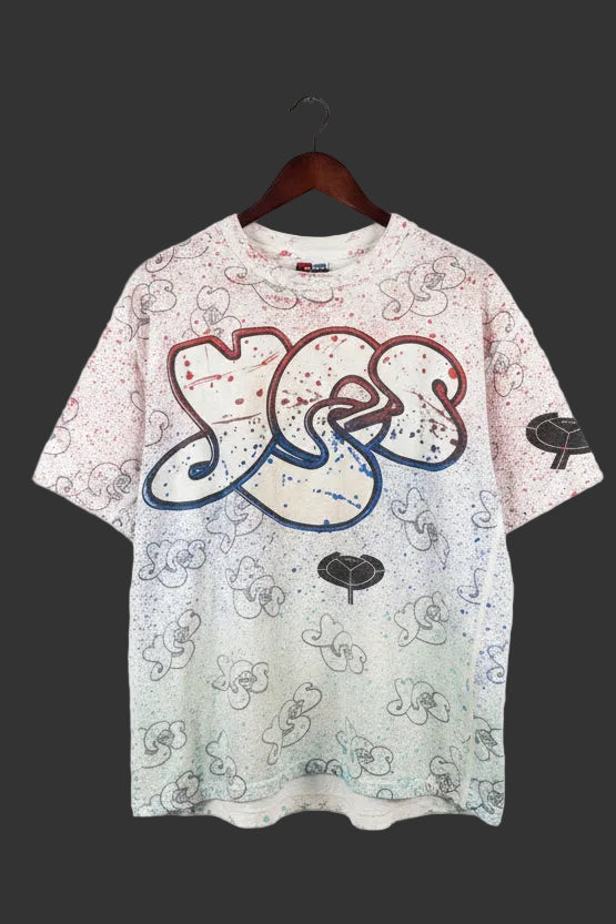 Vintage 1991 Yes Band Union Tour All Over Print T Shirt Mens White Brockum 90s