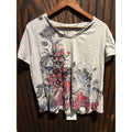 White Stag Sport Womens V-Neck Graphic T-Shirt Floral Abstract Gray Pink XL