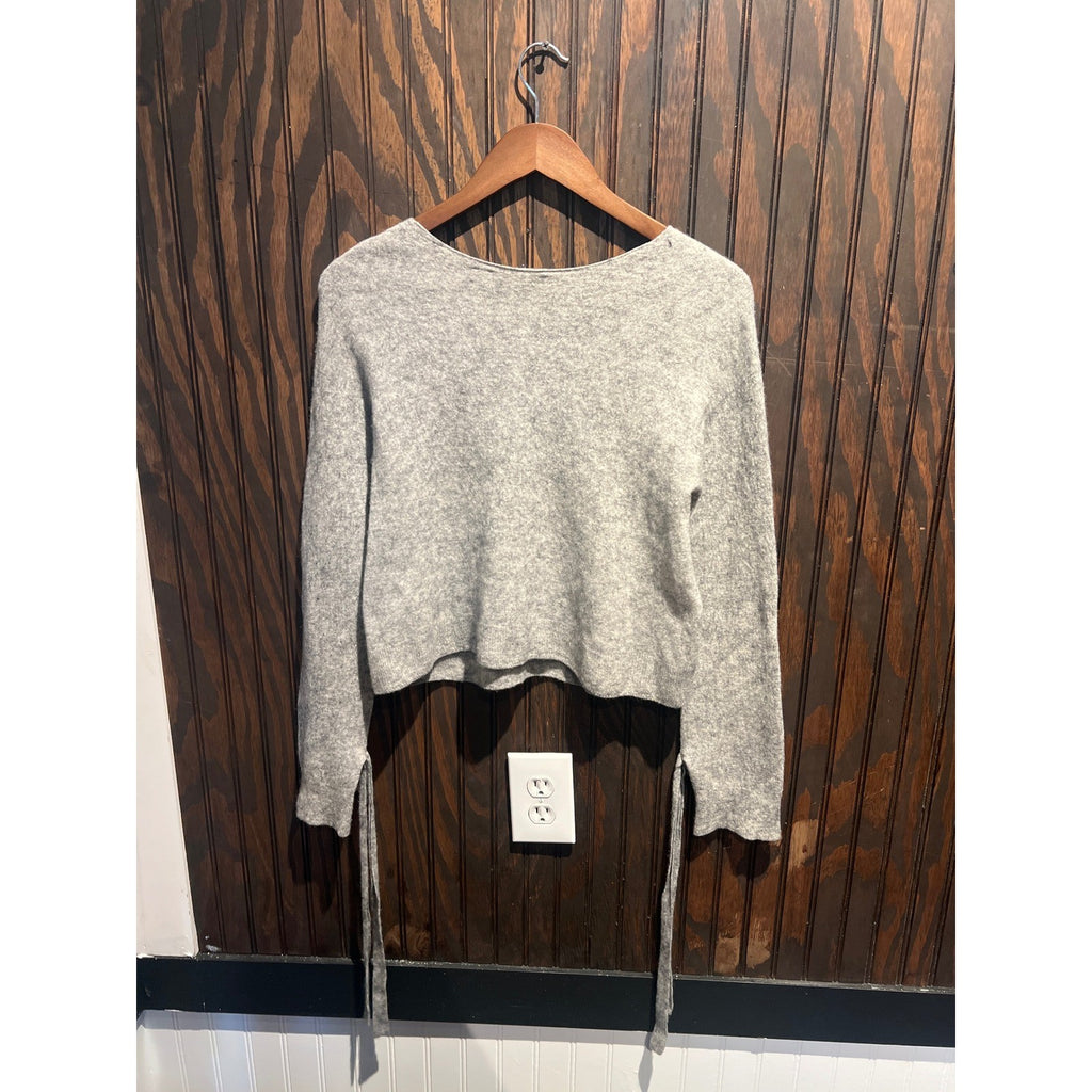 Helmut Lang Grey Wool Cashmere Side Tie Cropped Sweater Womens P2P 20 L18