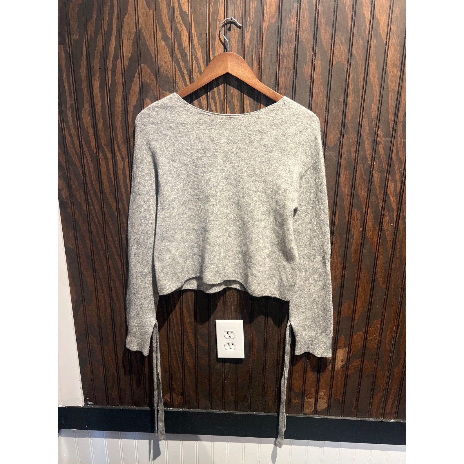 Helmut Lang Grey Wool Cashmere Side Tie Cropped Sweater Womens P2P 20 L18