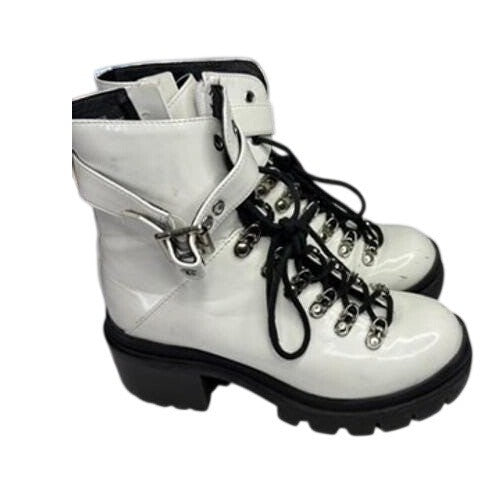 Jeffrey Campbell White Lace Up Buckle Boots Chunky Platform Lug Sole Size 7