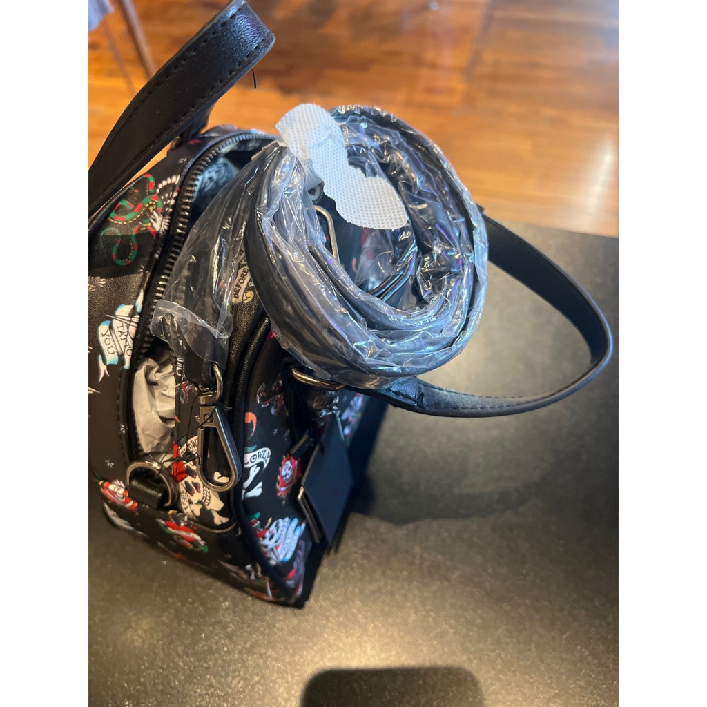 Ed Hardy Tattoo Flash Dome Satchel Bag Black Skull Hardware New NWT
