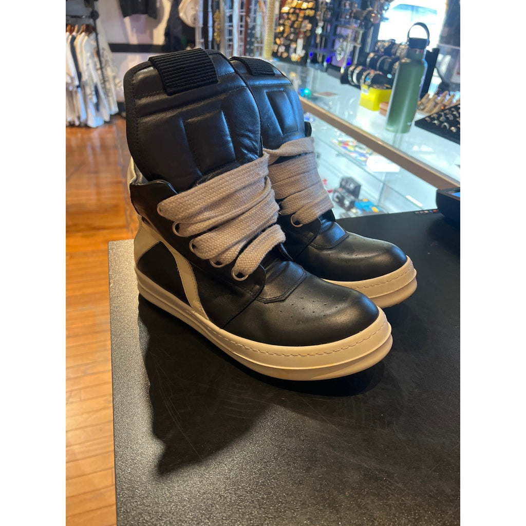 Rick Owens Geobasket High Top Sneakers Black Milk Leather Zip Size 40-41