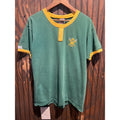 Vintage My Favourite Clothes Green Ringer Henley T-Shirt Yellow Trim Crest XL