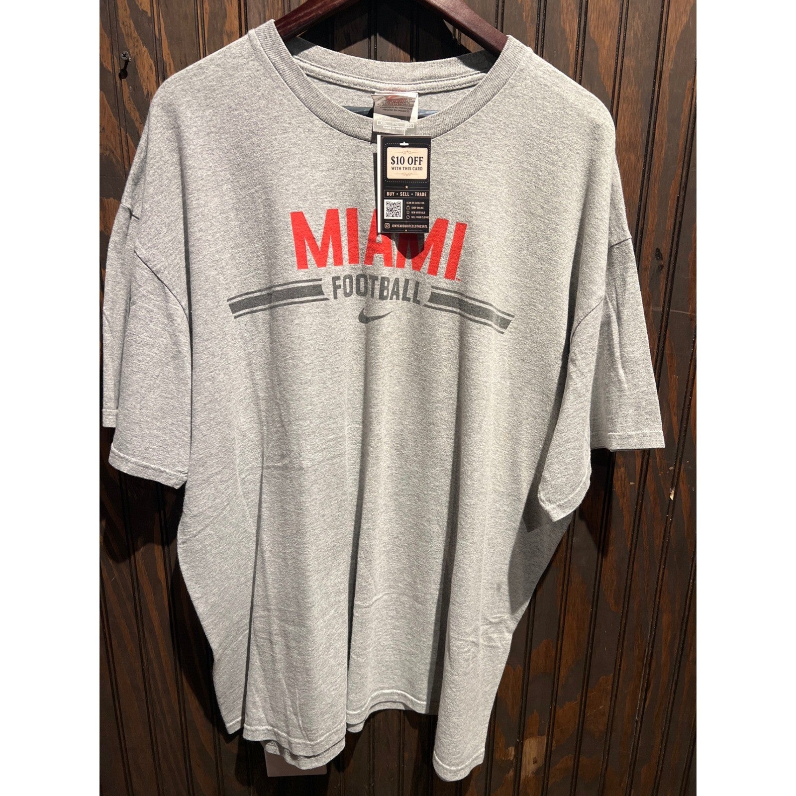 Nike Miami Football Graphic T-Shirt Mens 2XL Heather Gray Short Sleeve Swoosh