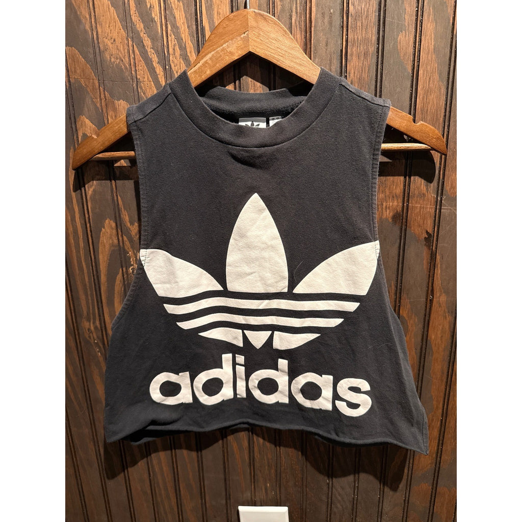 Adidas Originals Trefoil Cropped Muscle Tank Top Black White Sleeveless S