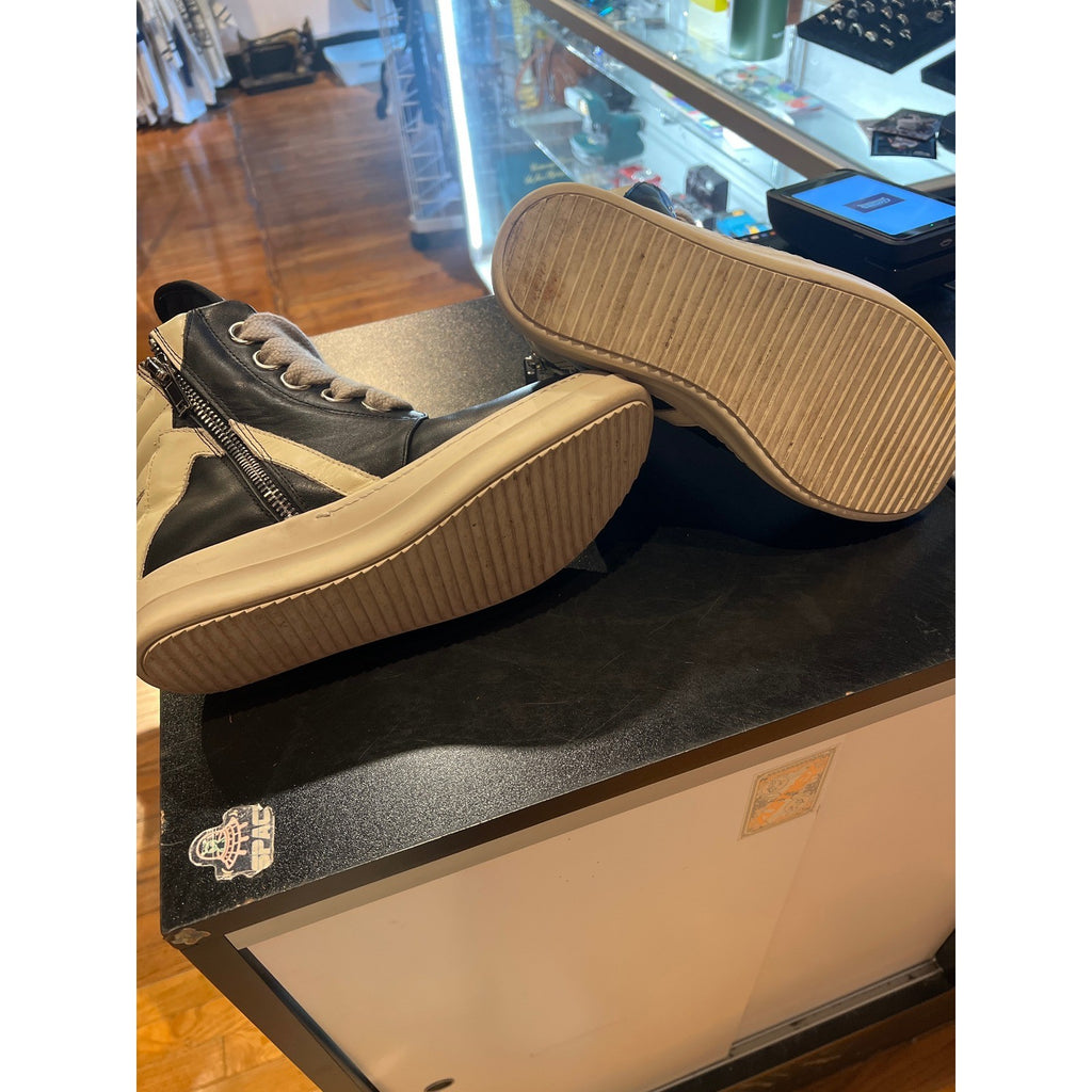 Rick Owens Geobasket High Top Sneakers Black Milk Leather Zip Size 40-41