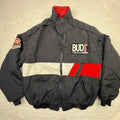 Vintage Budweiser Racing Team Jacket Mens Black Red White Embroidered Logo