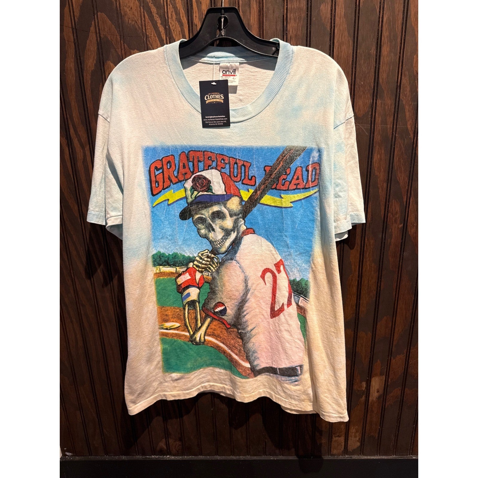 Grateful Dead Atlanta Baseball Skeleton Graphic T-Shirt Blue Tie Dye Mens Large