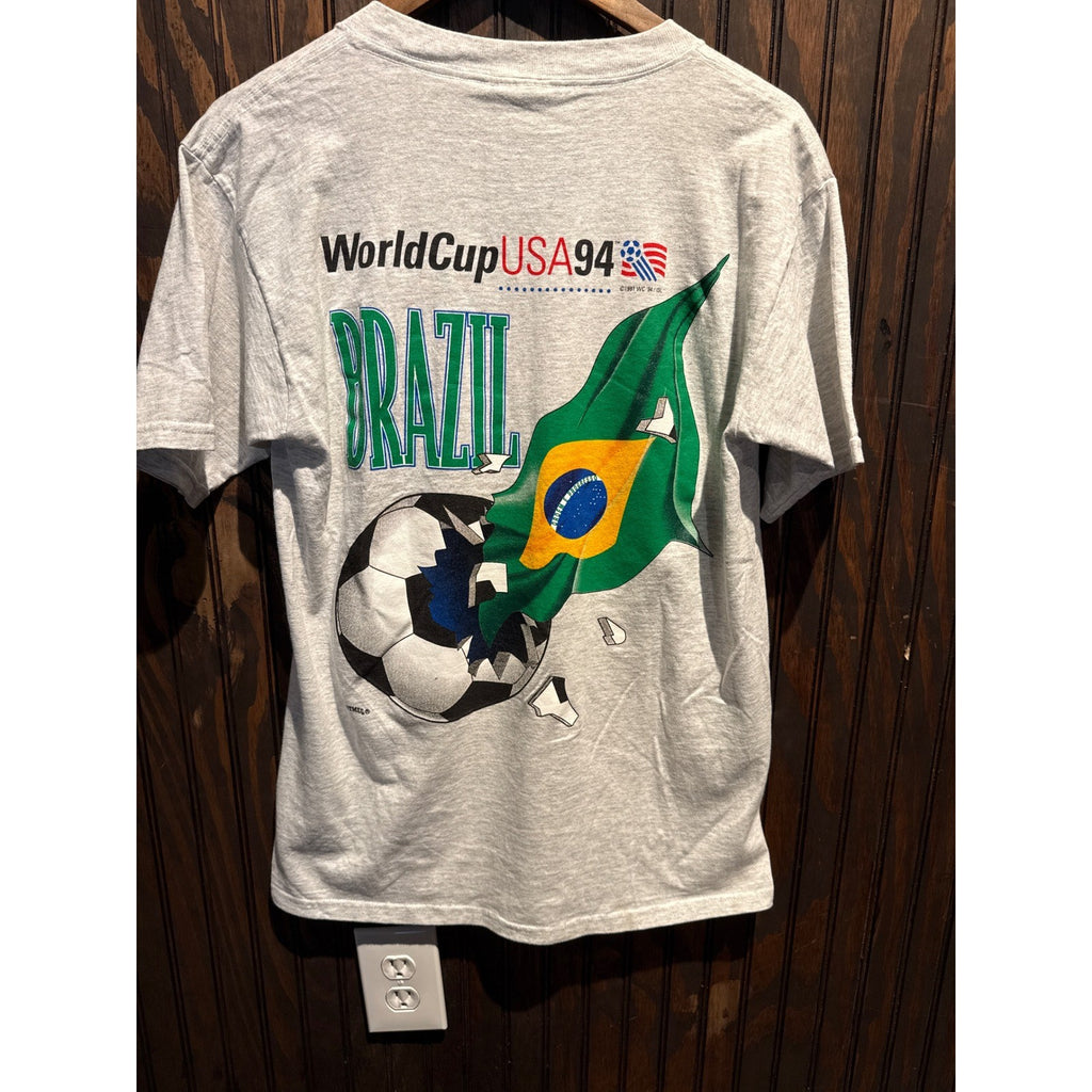 Vintage Nutmeg Mills World Cup USA 94 Brazil Soccer T-Shirt Heather Gray XL