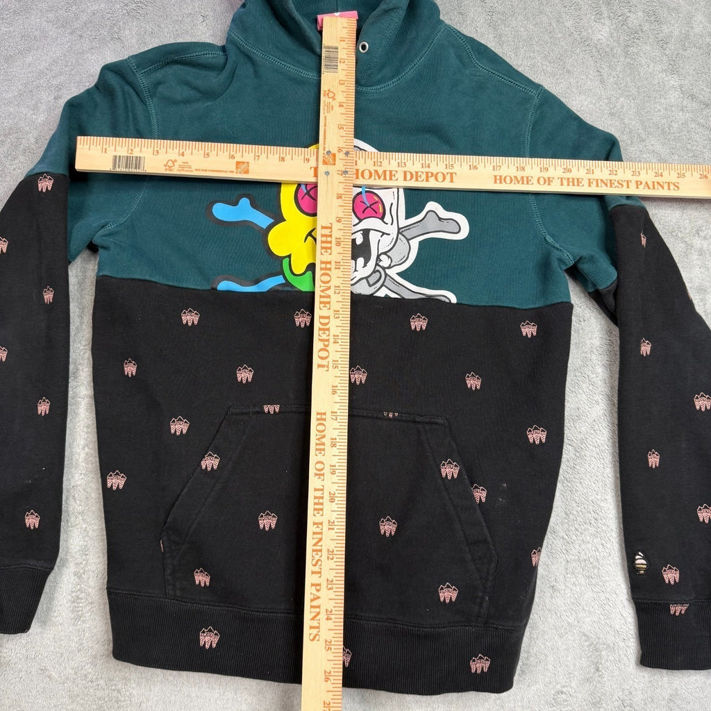 Ice Cream Skull Graphic Colorblock Hoodie Mens Size M Teal Black