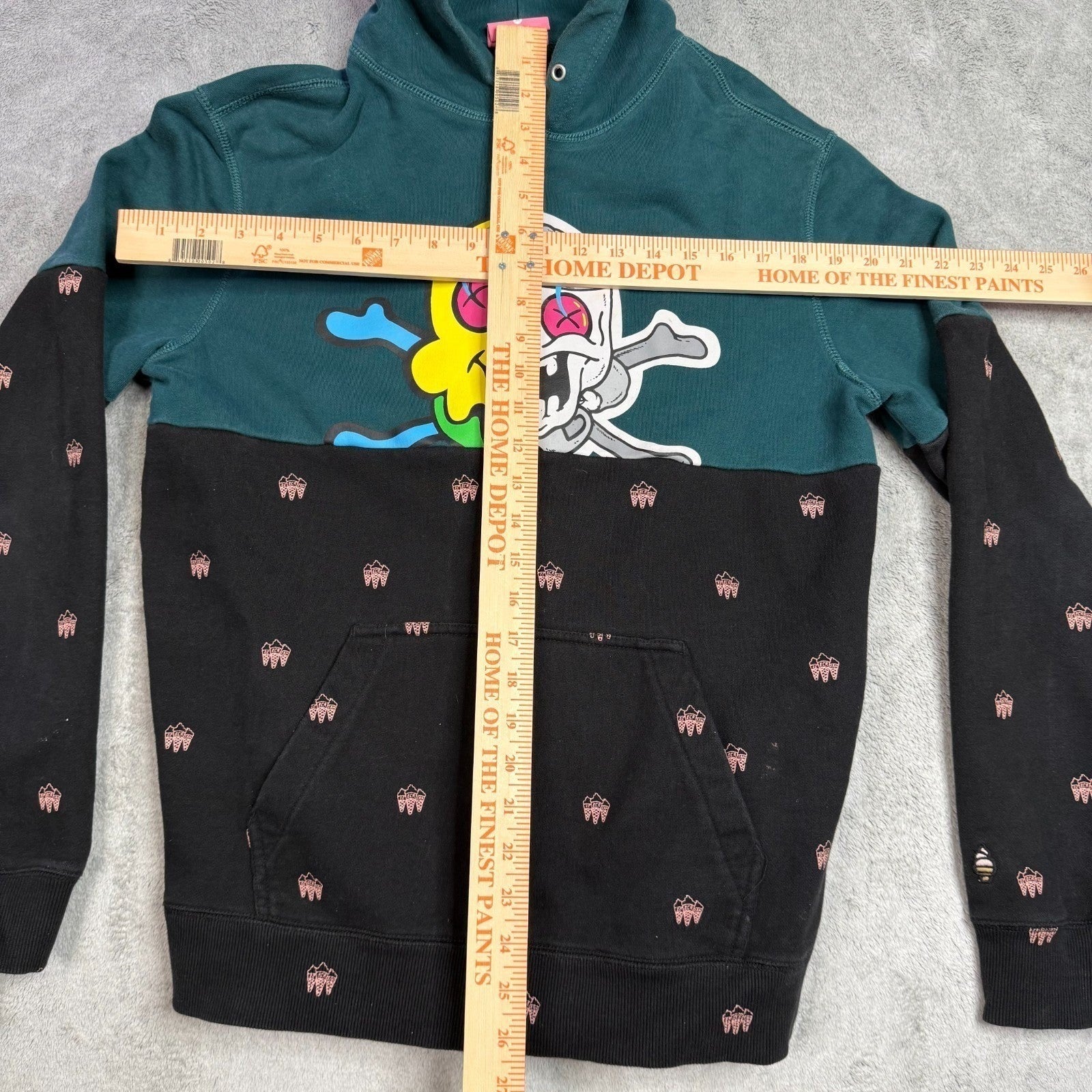 Ice Cream Skull Graphic Colorblock Hoodie Mens Size M Teal Black