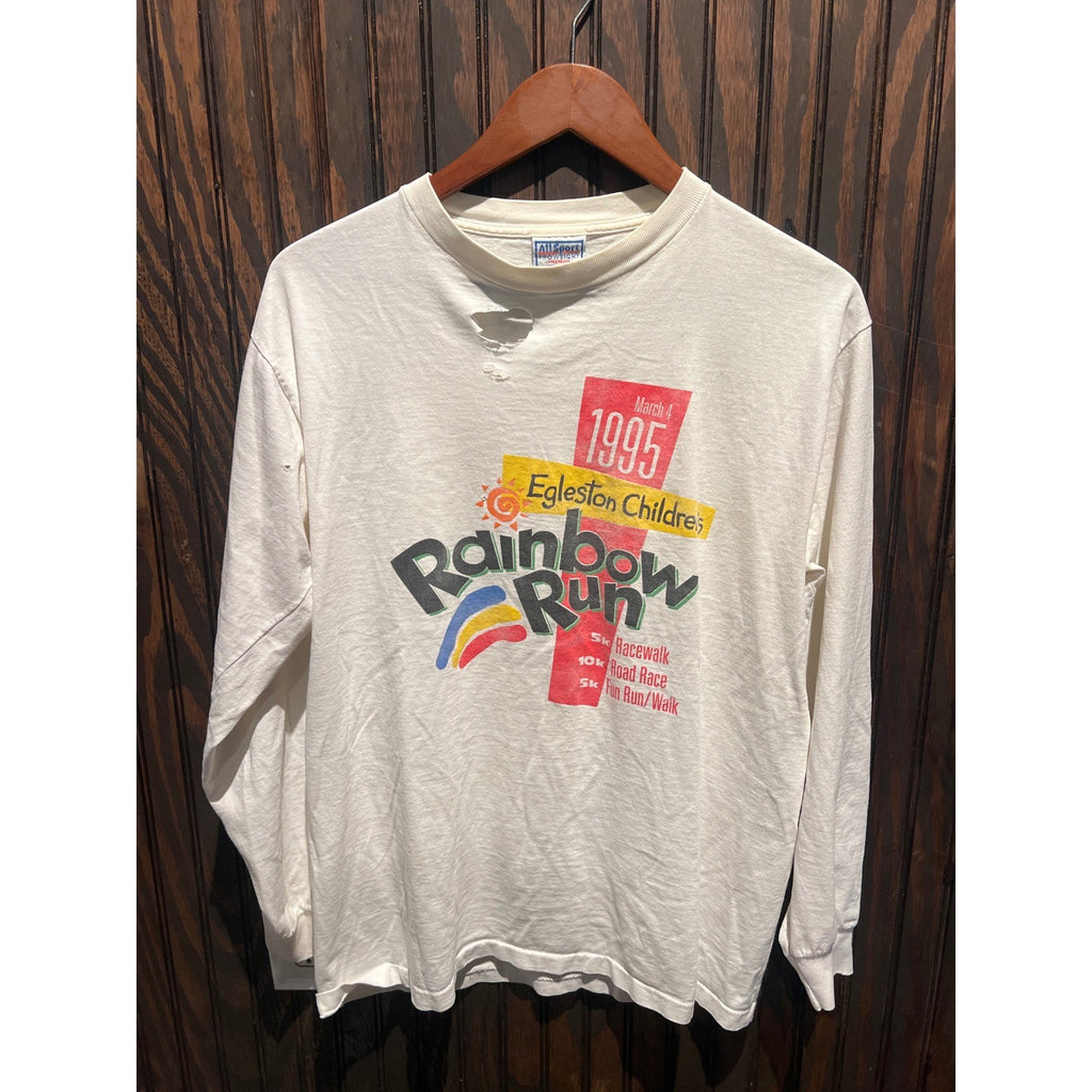 Vintage 1995 All Sport Rainbow Run Distressed Long Sleeve T-Shirt White 19x17