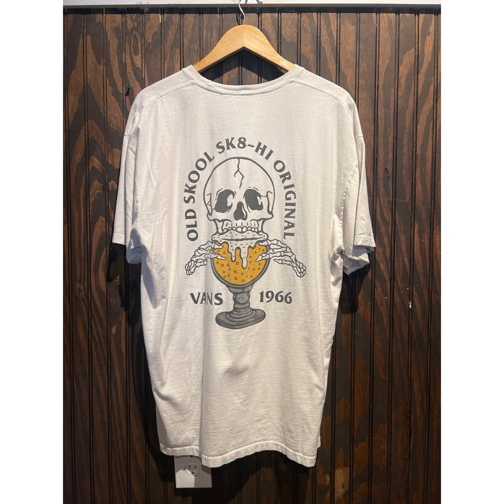 Vans Off The Wall Skeleton Chalice Graphic T-Shirt Cream Mens XL 23x30