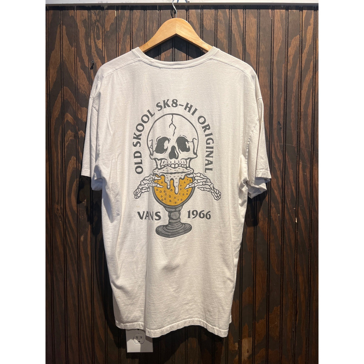 Vans Off The Wall Skeleton Chalice Graphic T-Shirt Cream Mens XL 23x30