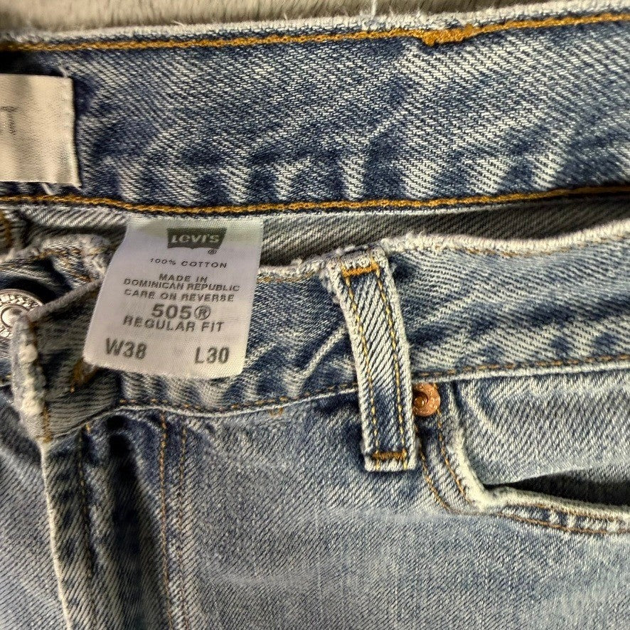Levi's 505 Regular Fit Mens Jeans Light Wash Distressed Paint Splatter W38 L30