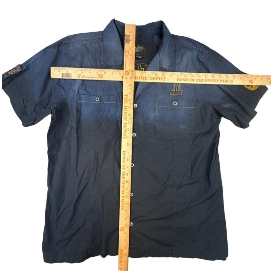 Harley Davidson Mens Button Up Shirt Short Sleeve Blue Black Ombre Logo 2XL
