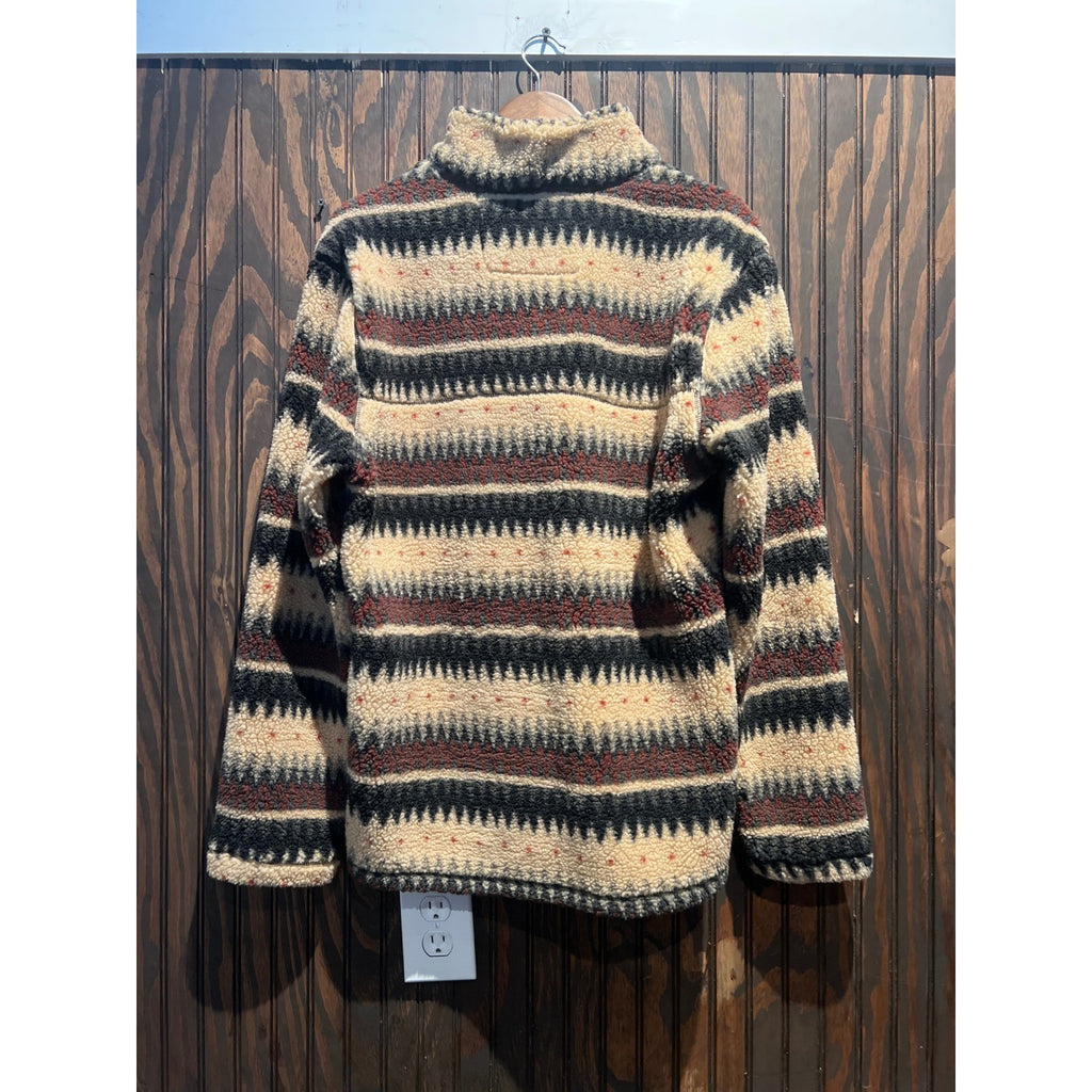 Old Clothes Mens Southwestern Sherpa Fleece Quarter Zip Pullover Brown Cream XL